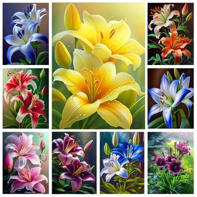 Мозаика со свежими цветами, алмазная живопись, наборы для вышивки крестом, сделай сам, полная вышивка стразами, изображение лилии, Настенный декор U64