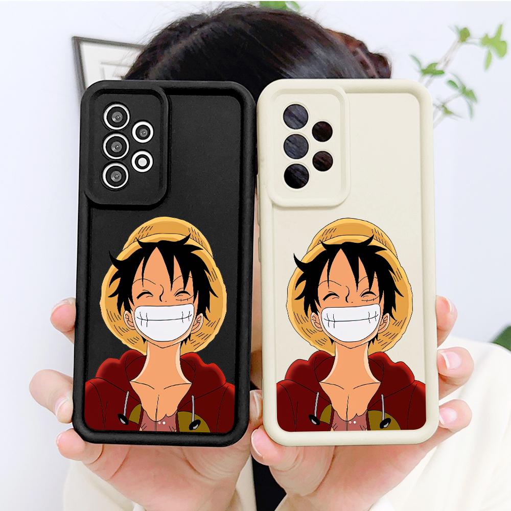 Cartoon Cute Anime Luffy Square Phone Cover for Realme OPPO Reno VIVO Infinix Tecno Oneplus Full Cover Camera Shockproof Protection Rubber Case