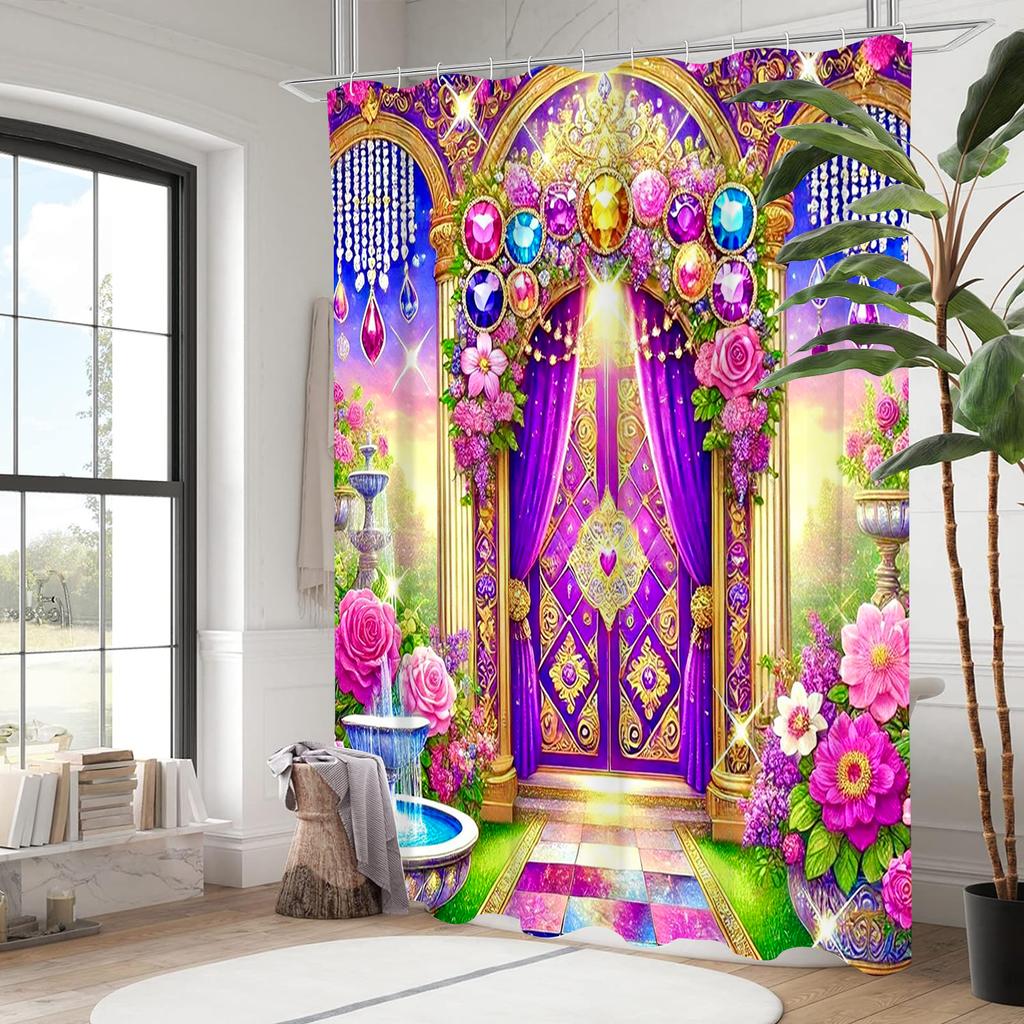 Diamond Door shower curtain, bathroom shower waterproof curtain with 12 hooks, fish shaped home decoration, free delivery