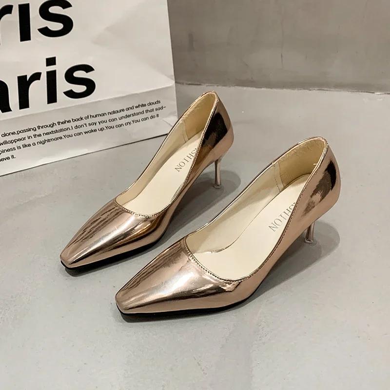 2024 High Heel Thin Heels Pumps Office & Career Slip-on Shoes Female 2024 Hot Sale Spring/autumn Metal Decoration Solid Pumps