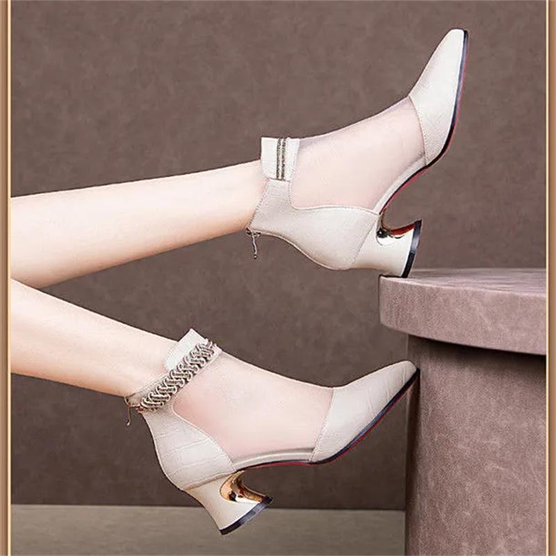 Cresfimix женские милые легкие сетчатые дышащие черные кожаные туфли на квадратном каблуке, женские повседневные бежевые ботильоны на осень A1297