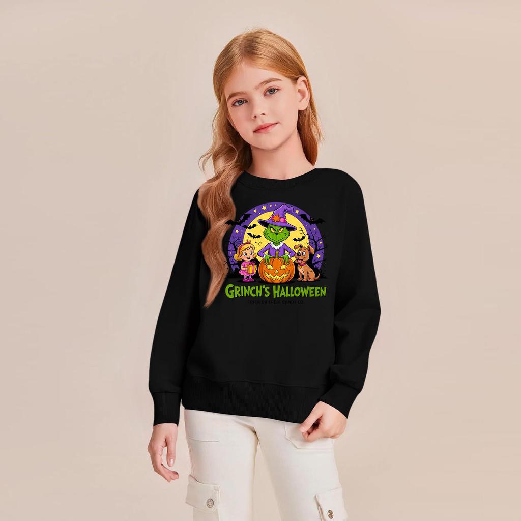 Kids' Fashion Loose-Fit Casual Long-Sleeve Christmas Print Oversized Crewneck Sweatshirt
