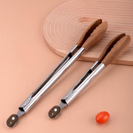 Wooden Tongs for Cooking Stainless Steel Kitchen Tongs Food Clip with Locking Mechanism