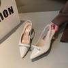 Туфли-лодочки на высоком каблуке, сандалии женские 2025 весна и лето, высокий каблук, женские туфли-стилеты с бантом, темпераментные, с острым носком, туфли-лодочки, сумка-голова