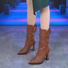 Elegant Heeled Pointed Toe Leather Ladies Mid Calf Shoes Autumn Winter 2025 Novelty Comfortable Fashion Women's Half High Boots