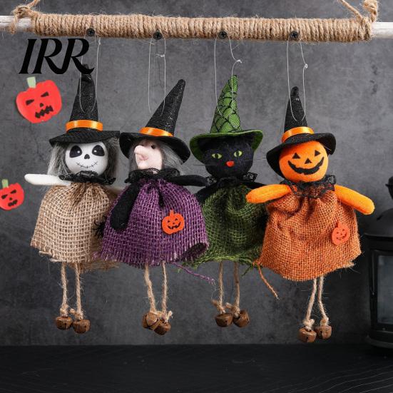 Decorative Witch Statue Halloween Hanging Decoration, Spooky Pumpkin/Ghost/Witch/Black Cat Doll Ornament with Festive Burlap Skirt for Haunted House,