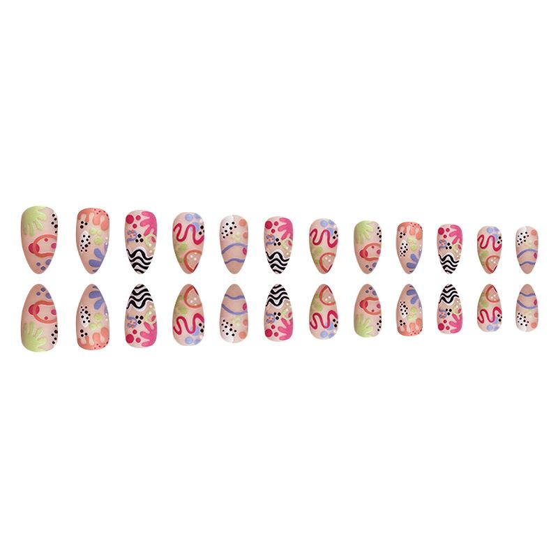 24 шт. накладных ногтей Sweet Cool Hot Girl Almond Nail Stripe Flower French Manicure Frosted Fashion Style Wearable Manicure Tablets