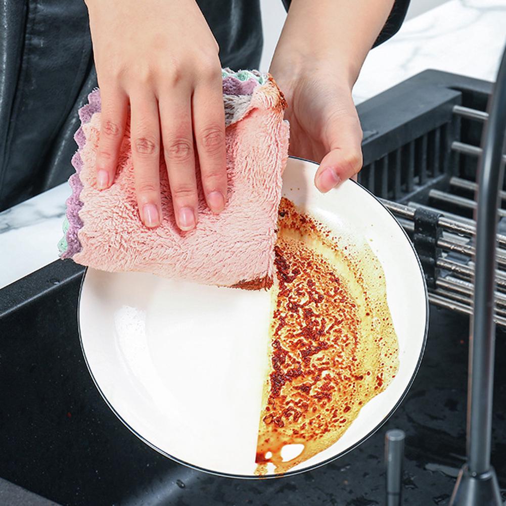 Roamtic Fashion Kitchen Velvet Dish Water Coral Cloth Cleaning Towel Absorbent 10Pcs Thicken