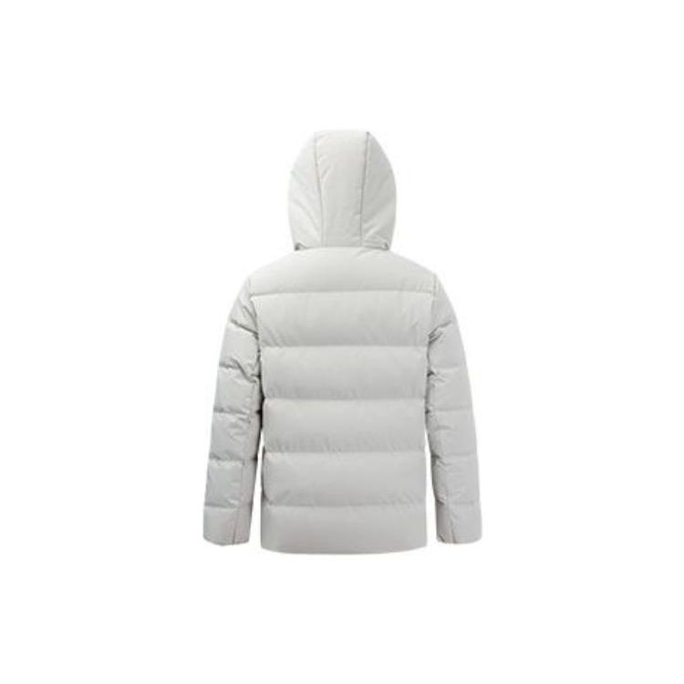 Anta Solid Color Logo Print Zip-Up Hooded Down Jacket Men Outerwear Gray 952247950-1