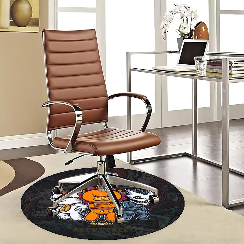 1pc Anime Cat Round Carpet Cute Cartoon Design Chair Mat for Office, Home Decor, Living Room