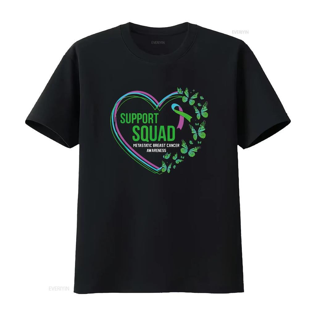 Womens Heart Support Squad Ribbon Metastatic Breast Cancer T Shirt Black Large vintage Washed Stretched streetwear Soft Stylish