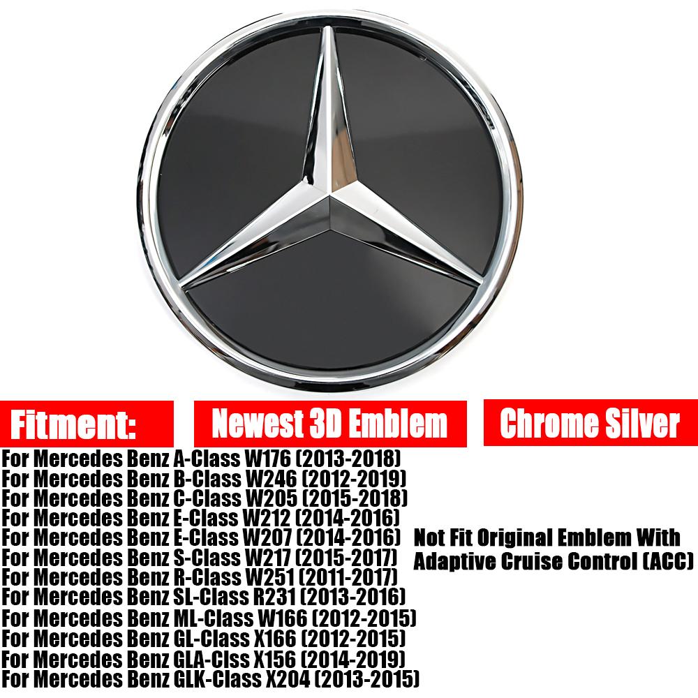 VBTYB1 2025 Hot Chrome Silver Front Star For Mercedes Benz A B C E S R GL GLA GLK ML SL-Class W205 W176 W212 Grill Emblem Glossy Black