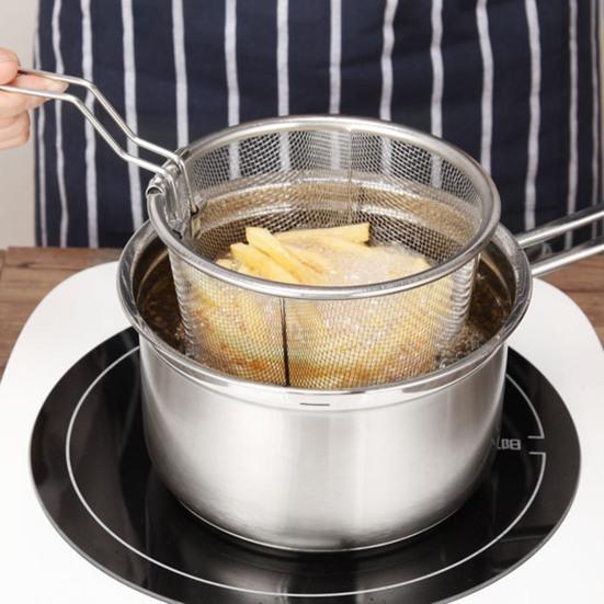Складная корзина для фритюра из нержавеющей стали с складной ручкой, круглая сетчатая корзина 6/7 дюйма для жарки курицы и закусок на кухне