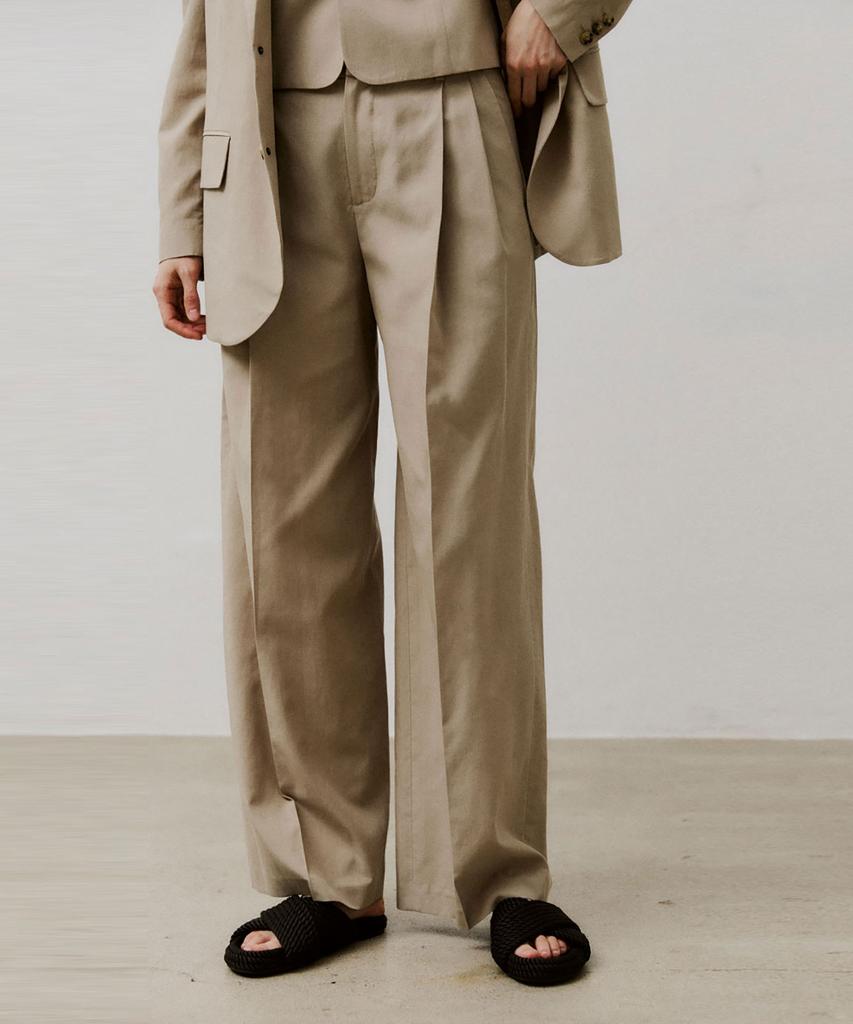VIS A VIS Tencel Linen Wide Leg Pants (Beige)