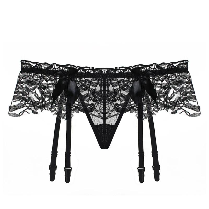 Черный Розовый Красный Белый Кружевной Бант Подвязка Трусики и Комплект Чулок Женский Сексуальный Тонкий Прозрачный Свадебные Подвязки Пояс для Подвязок