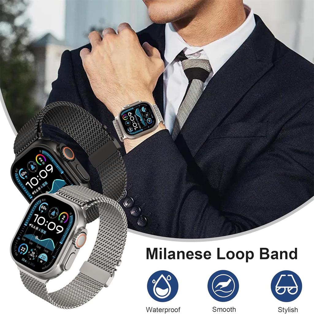 1 шт. ремешок для Apple Watch Milanese Loop для Apple Watch S10 46 мм 42 мм Ultra 2 49 44 45 41 40 38 мм металлический ремешок для часов IWatch 10 9 6 5 SE 7 8 4 3 браслет
