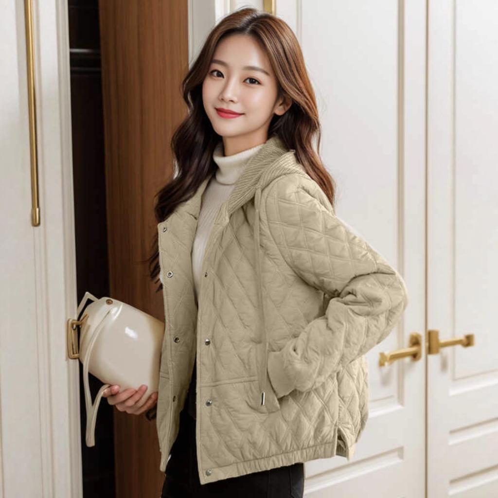 Cotton Jacket, Women's Cotton Jacket, Short Style, Diamond Grid, Hooded Jacket, Lightweight Cotton Jacket, Jacket, 2025 Autumn/winter New Style