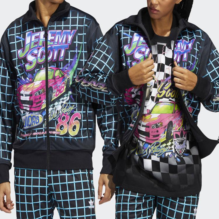 adidas Спортивная куртка в клетку с мультяшным принтом Originals X Jeremy Scott, верхняя одежда унисекс, черный HG6509