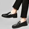 Rubber Large Size Cowhide Men's Shoes Mirror Glossy Plaid Embossed Style Casual Business Foot Leather Shoes