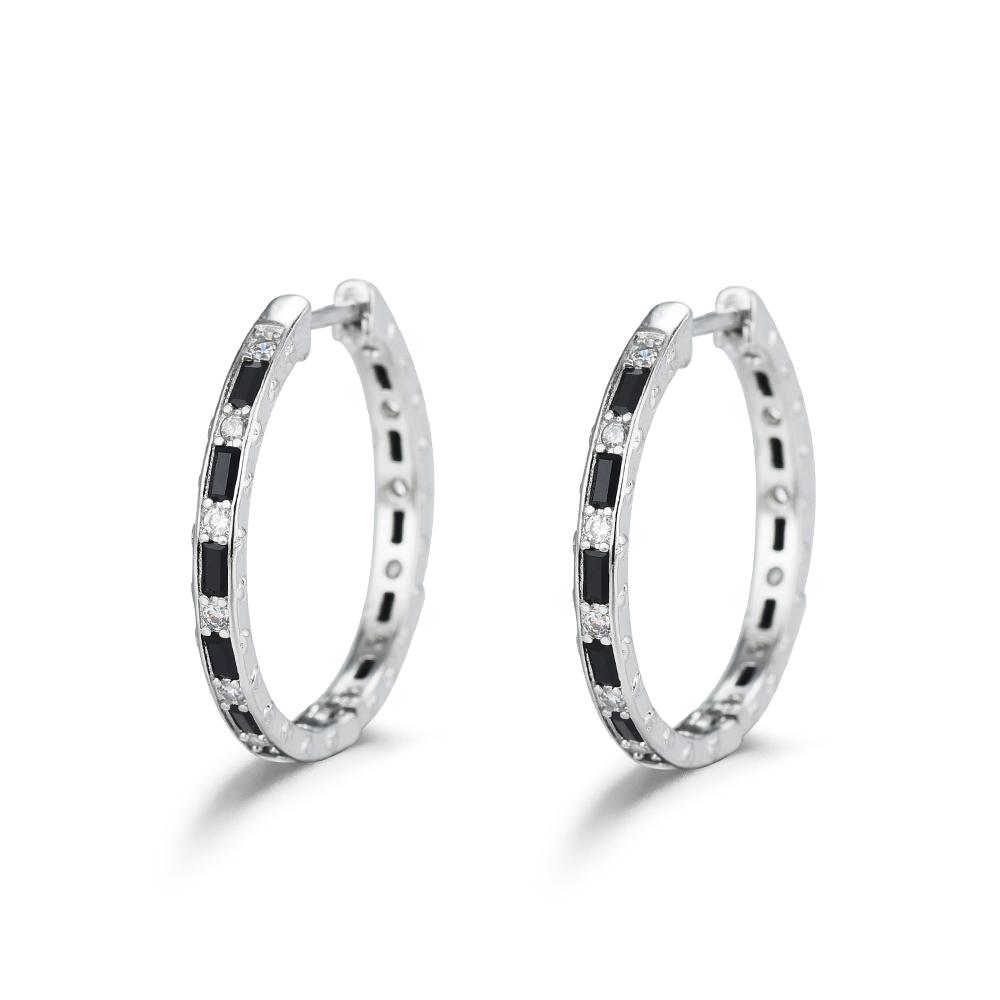 Серьги-кольца с черным камнем 27,5 мм для женщин