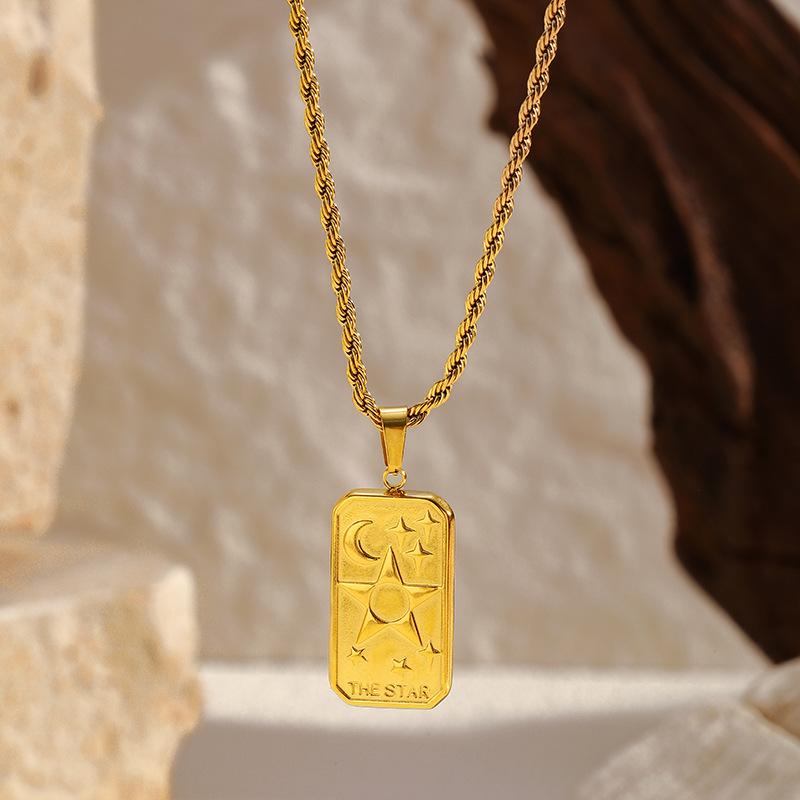 Tarot three-dimensional relief diamond-encrusted flower octagram pendant necklace design titanium steel twist chain necklace