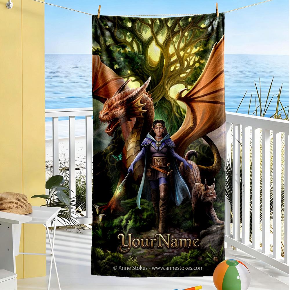 Gothic Illustrations Customize Text Beach Towel Quick-Dry Soft Microfiber Suitable for Swimming Gym Camping Yoga Vacation