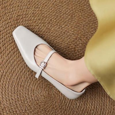 Туфли Мэри Джейн из коровьей кожи, весна-лето, размер 41, толстые, низкие каблуки, женские, квадратный нос, металлическая пряжка, неглубокие