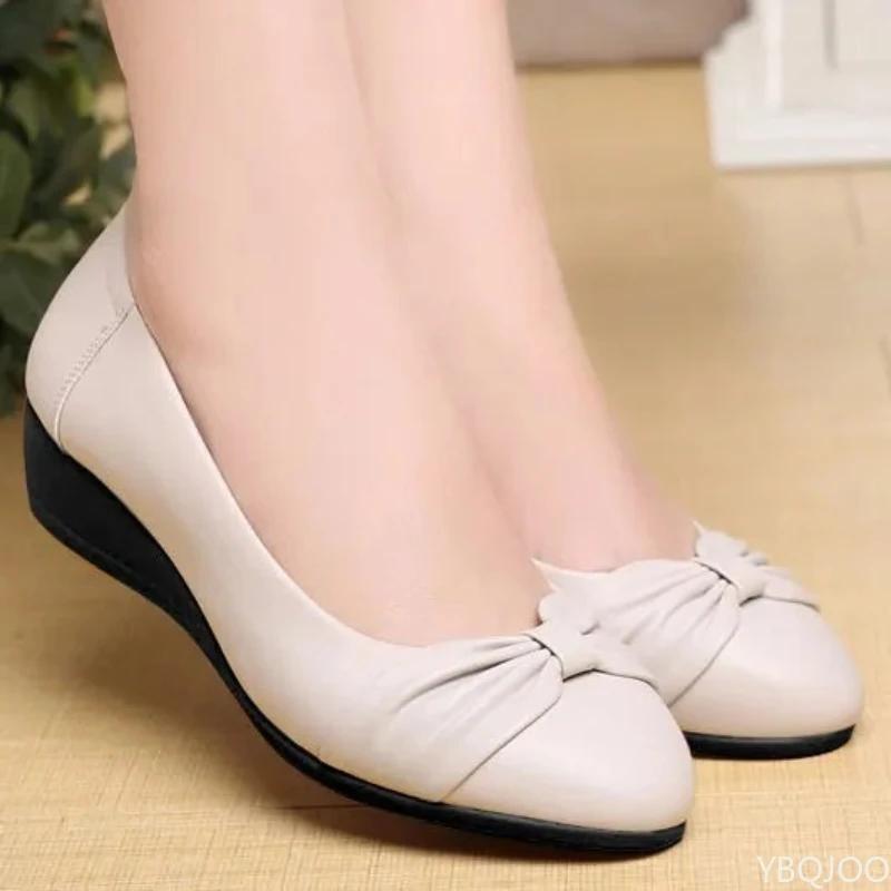Women Waterproof Bow Flats Low Heel Soft Sole Non Slip Comfortable Casual Leather Shoes