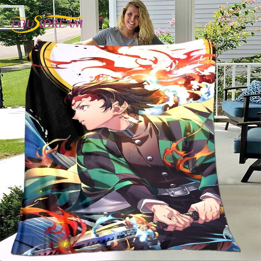 Anime Cartoon Demon Slayer Blanket,Flannel Blanket Throw Blanket,Sherpa Warm Children's Blanket for Living Room Bedroom Beds