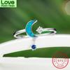 Cute Small Star Moon Ring 925 Sterling Silver Rose Gold Blue Fire Opal Rings For Women Blue Stone Dangle Wedding Thin Ring Band