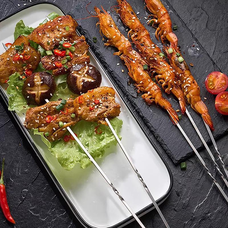 10 шт. Серебряные шампуры для барбекю из нержавеющей стали, многоразовые палочки для гриля, вилка для барбекю, принадлежности для барбекю, кухонный инструмент для кемпинга на открытом воздухе