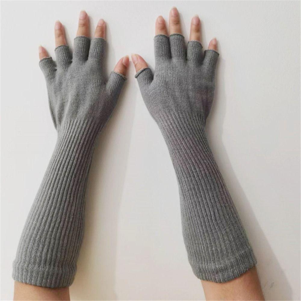 Autumn Winter Warm Knitted Half Finger Gloves Elbow Long Arm Warmers Work Gloves