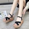 Wedge Heel Sandals Women's Spring and Summer Wedding Shoes High Heels Korean Version Versatile Platform Muffin Shoes One-word Buckle Strap Roman Shoes