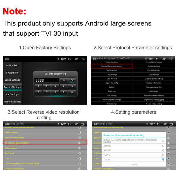 720P TVI Автомобильная камера заднего вида для Android-дисплея