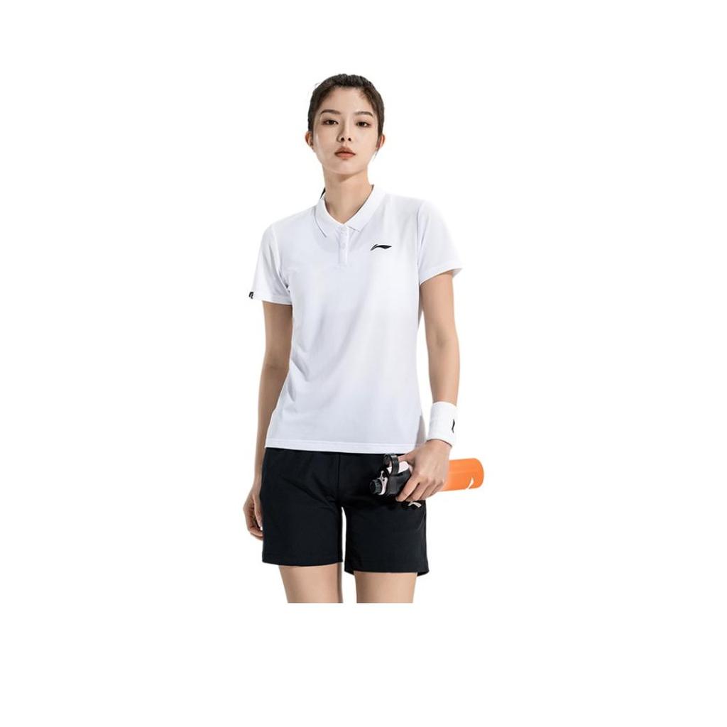 Li-Ning Solid Color Simple Polo Collar Short Sleeve T-Shirt Quick Dry Cool Versatile Sports Shorts Casual Set Women Sets APLR126-4+AKSUA22-1