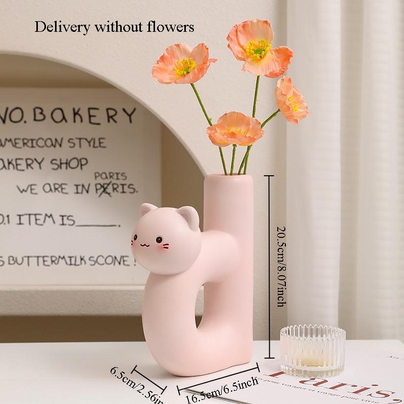 Creative Desktop Planter Cute Cat Shape Vase Ornament Resin Vase Decoration Hydroponic Plant Container Home Decor Accessories