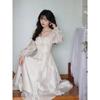 Vintage Fairy Chiffon Long Dress Women White Elegant French Party Midi Dress Puff Sleeve Casual Women's Clothing