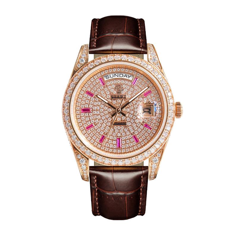 Start Мужские часы Gypsophila, официальные подлинные часы с бриллиантами, водонепроницаемые автоматические механические часы, функция даты и недели