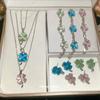 Девочкин разум~ Ожерелье-браслет с опаловым цветком, инкрустированным бриллиантами, комплект сережек-гвоздиков, сладкое легкое люксовое ювелирное изделие высокого класса