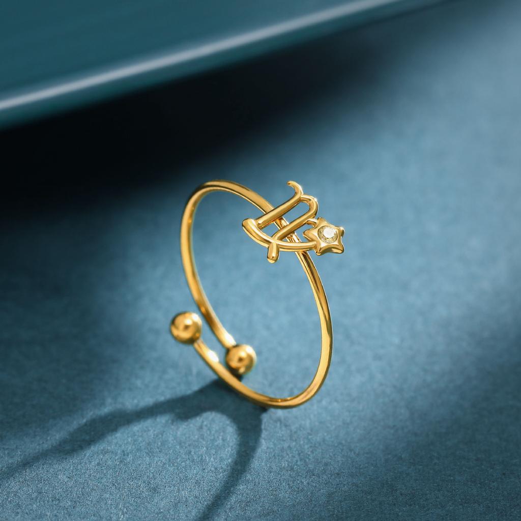 Personalized Ring, Stainless Steel Vacuum Plated 18K Gold Twelve Constellation Opening Single Bracelet.