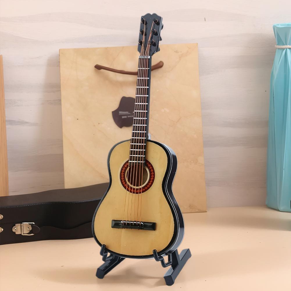 Mini Classical Guitar with Support Miniature Musical Instrument Wooden Decorative Ornament for Home Decor Display Ornament