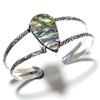 Natural Abalone Shell Gemstone 925 Sterling Silver Cuff Bangle Adjustable T4R03