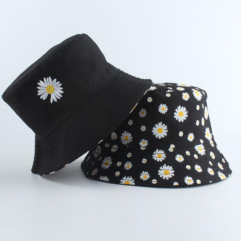 Summer Daisies Bucket Hat Women Fashion Cotton Beach Sun Hats Reversible Bob chapeau Femme Floral Hat Fisherman Hat