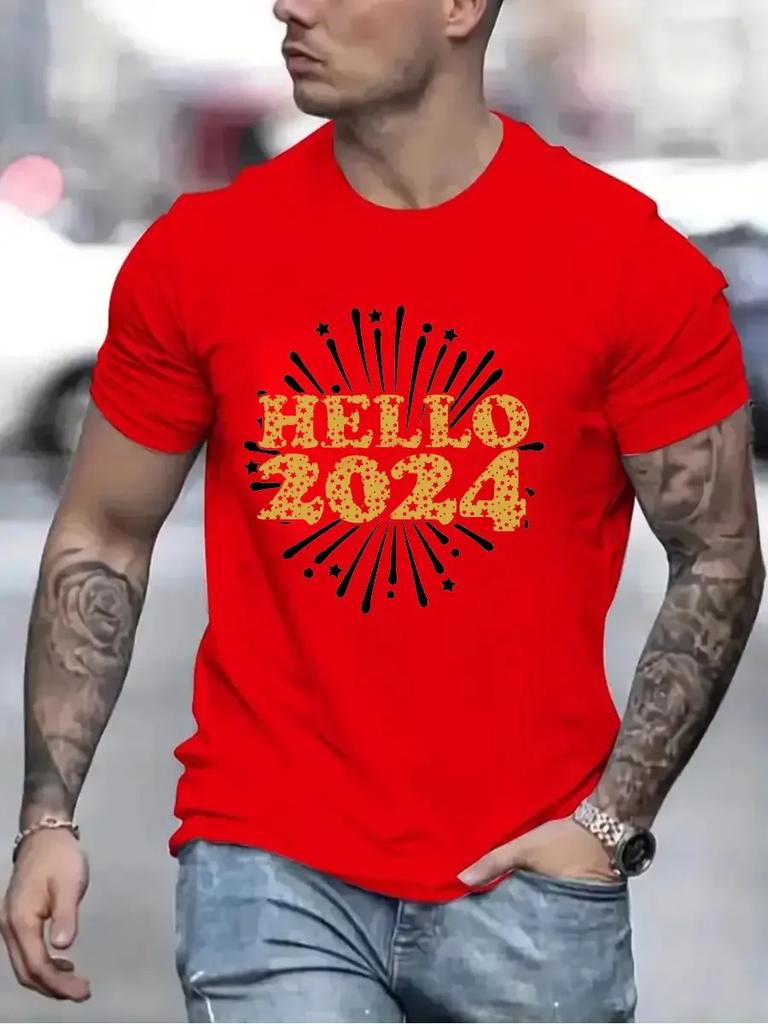 Hello 2024 модные футболки для женщин и мужчин одежда Happy New Year 2024 мужские футболки большого размера хипстерские футболки Cheers To 2024 Top