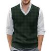 Мужской жилет без рукавов с клетчатым принтом и V-образным вырезом, вязаный джемпер