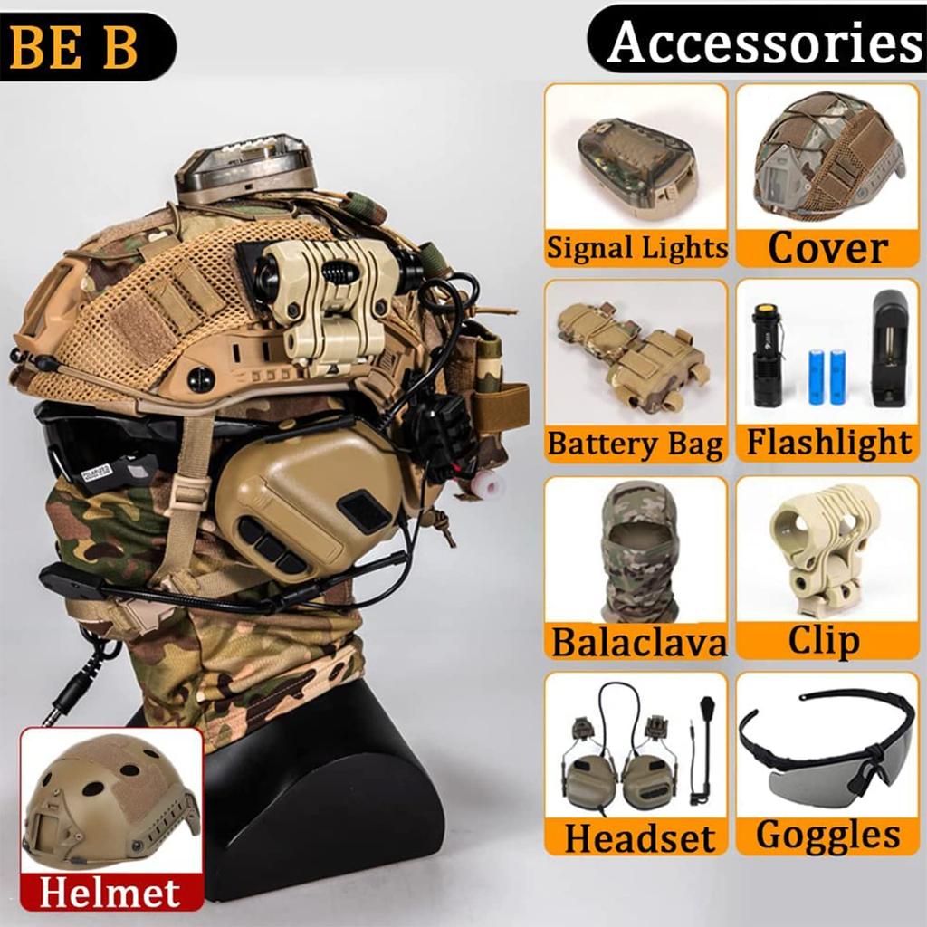 Тактический страйкбольный регулируемый защитный шлем с наушниками и очками, легкая сумка для аккумулятора для охоты на открытом воздухе, пейнтбола и стрельбы