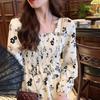 Spring 2024 Women's Floral Long-Sleeve Slim Waist Maxi Dress