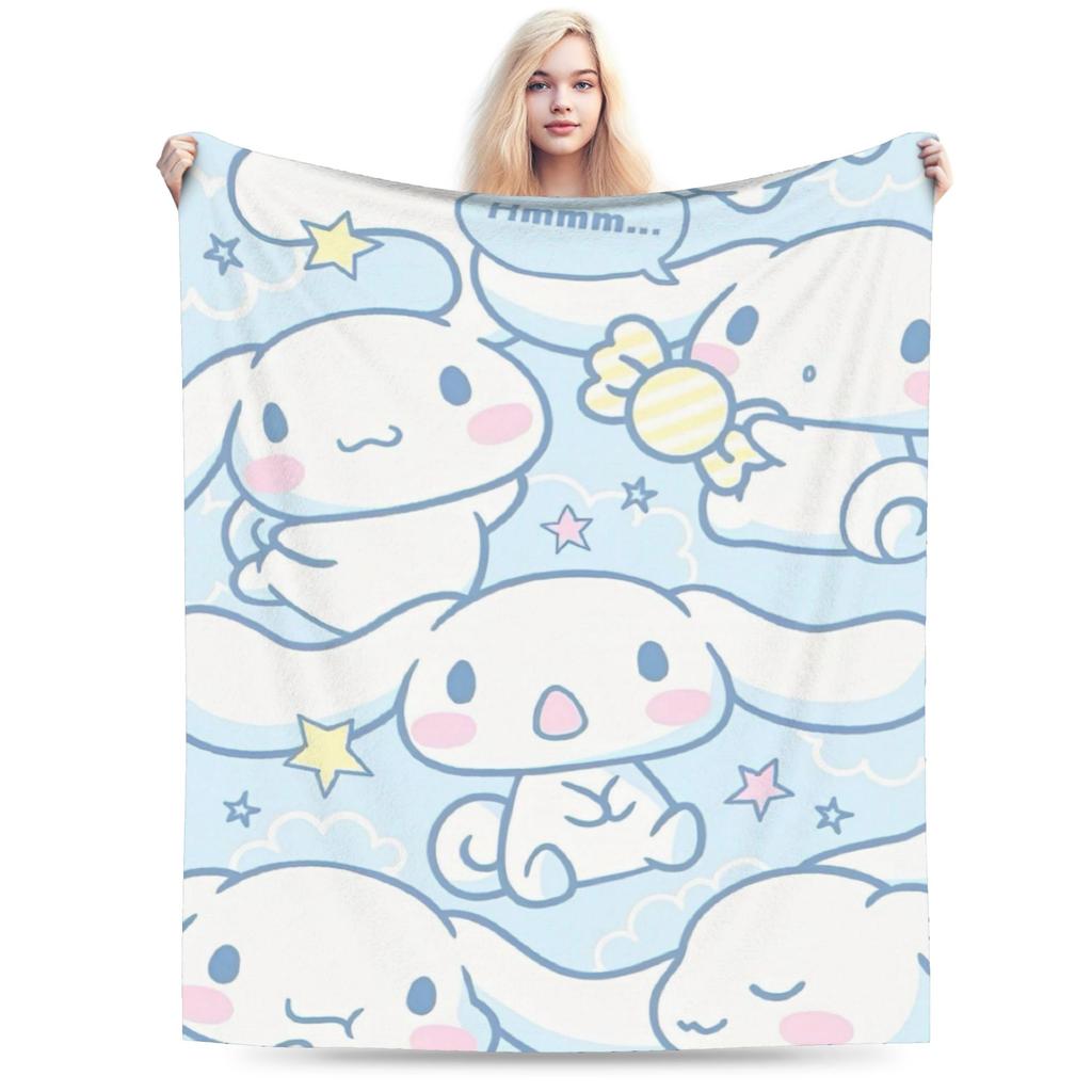 Kawaii Cinnamoroll Fleece Blanket Sanrio Cute Cartoon Dog Vintage Throw Blanket for Home Hotel Sofa 200x150cm Rug Piece