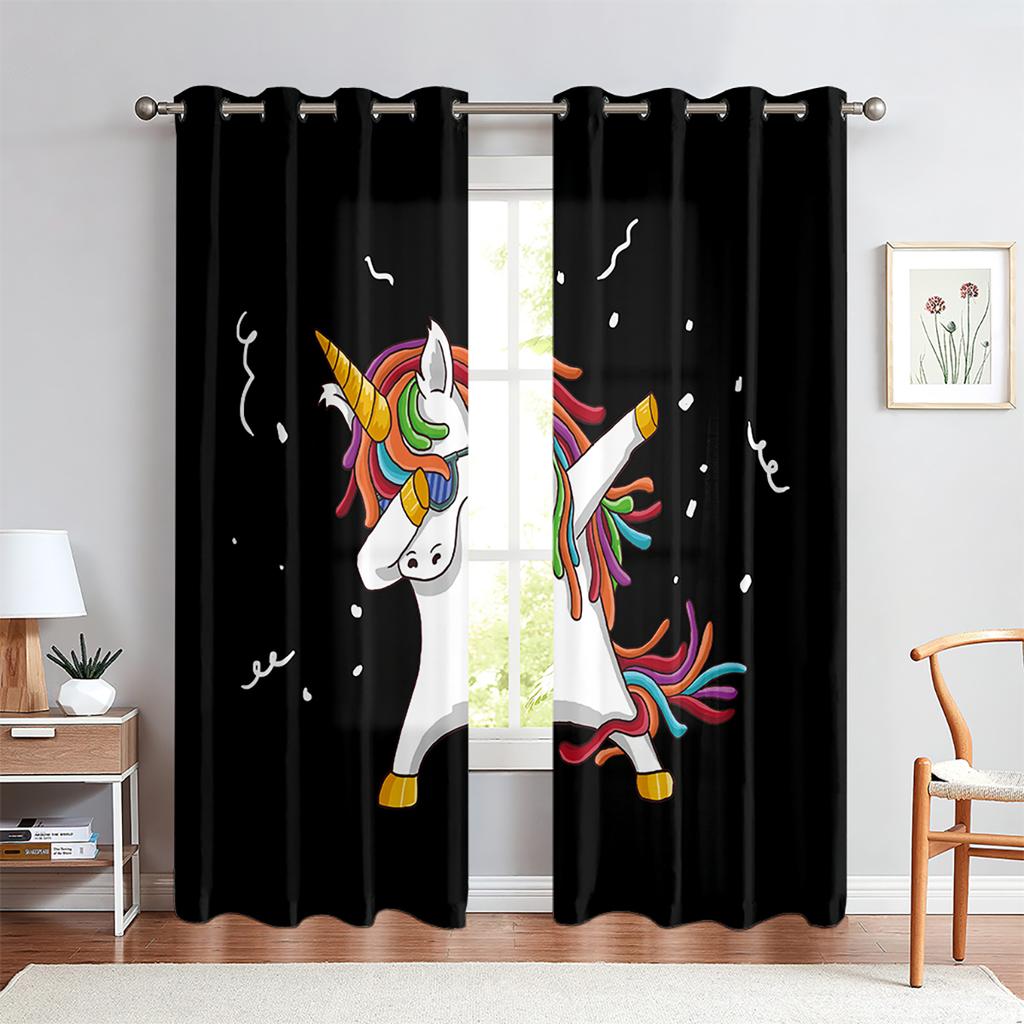 Cute Cartoon Curtains Fashion Creative Pattern Unicorn Rainbow Curtains Girls Children's Room Decorative Curtains Custom