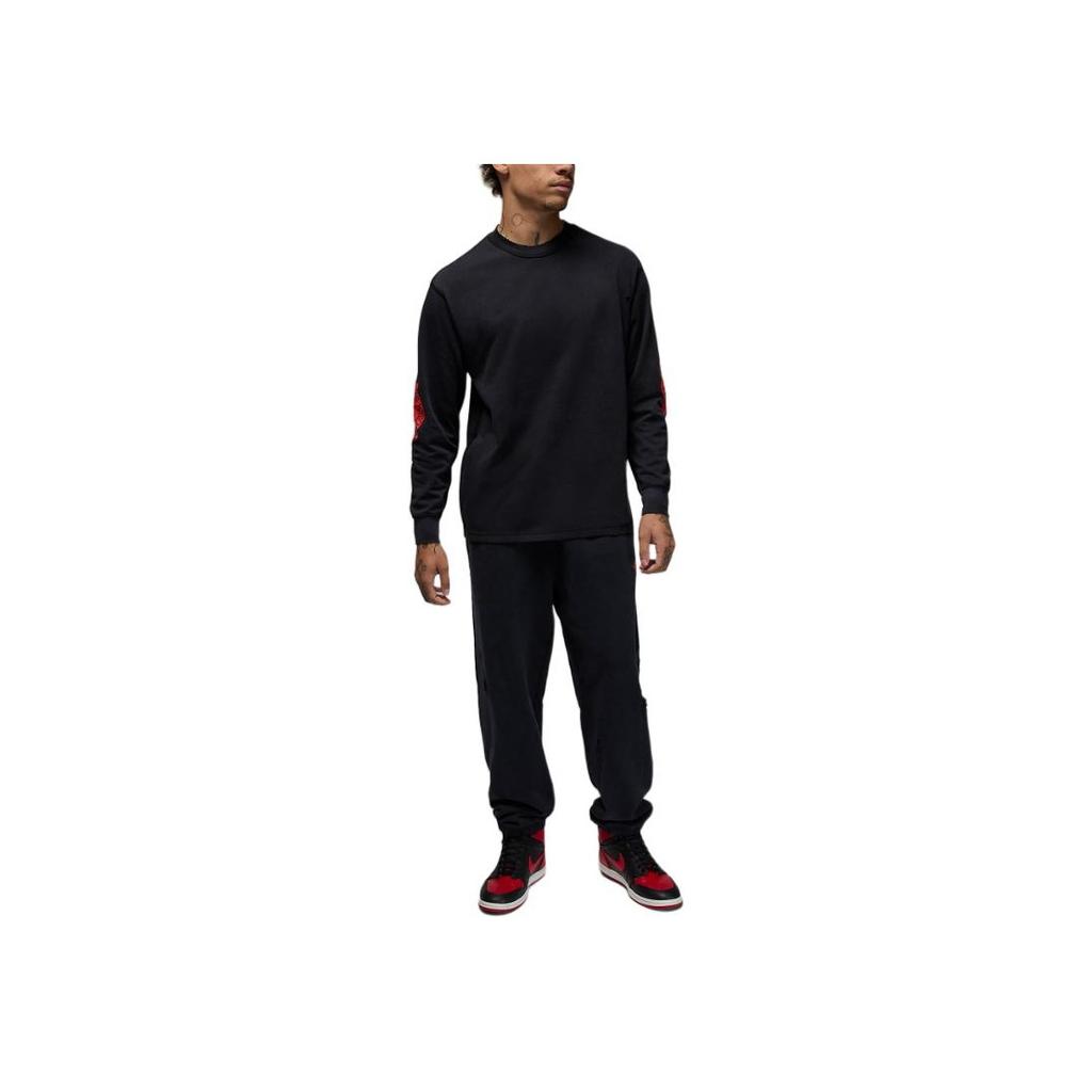 Nike SS25 Rare Air Fashion Удобный пуловер с длинным рукавом Футболка мужская Топы Черный Чили-Красный IB3134-010
